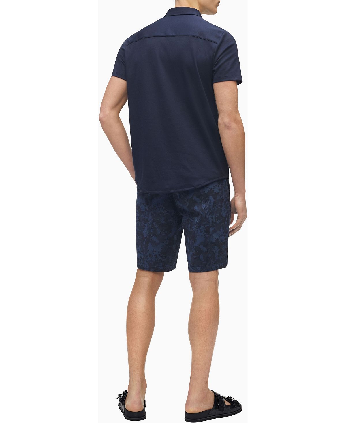 Calvin Klein Knit Button-down Short Sleeve Shirt Sky Captain