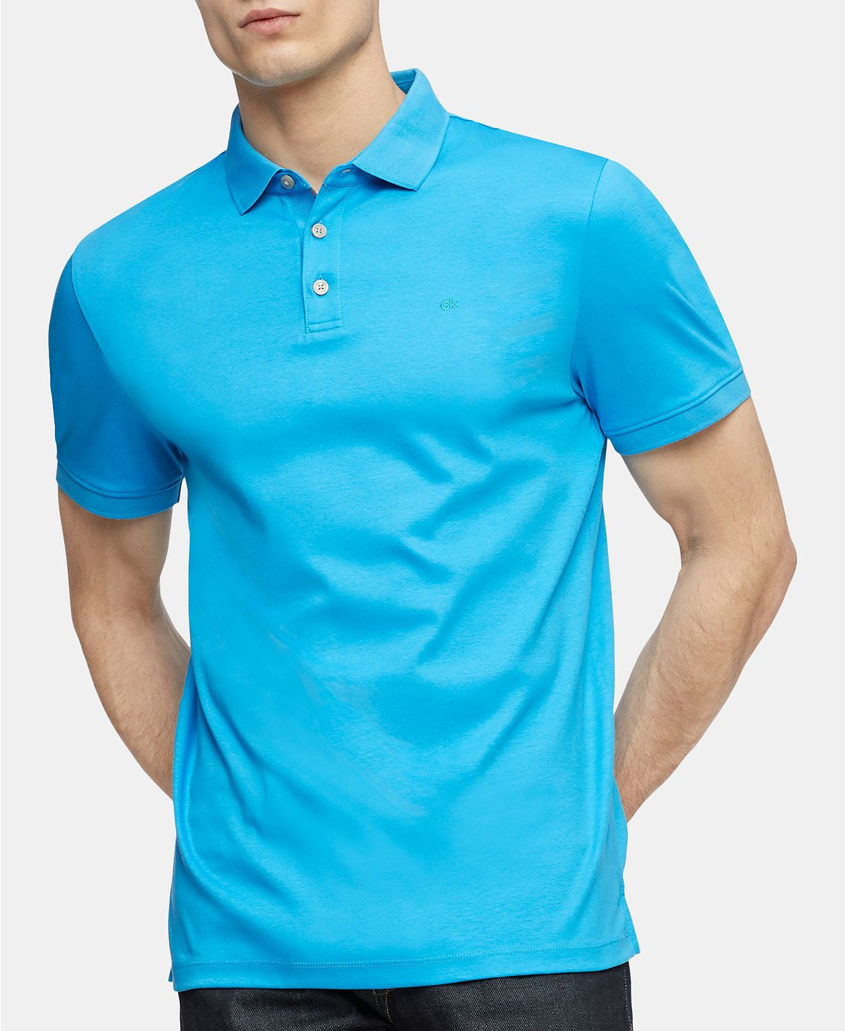 Calvin Klein Liquid Touch Cotton Polo Shirt Malibu Blue – CheapUndies