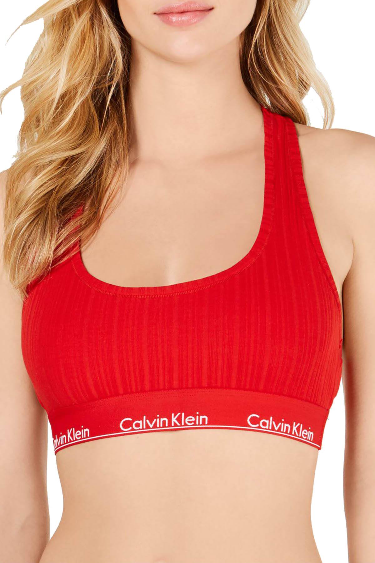 Calvin Klein Modern Cotton Rib Unlined Bralette in Red