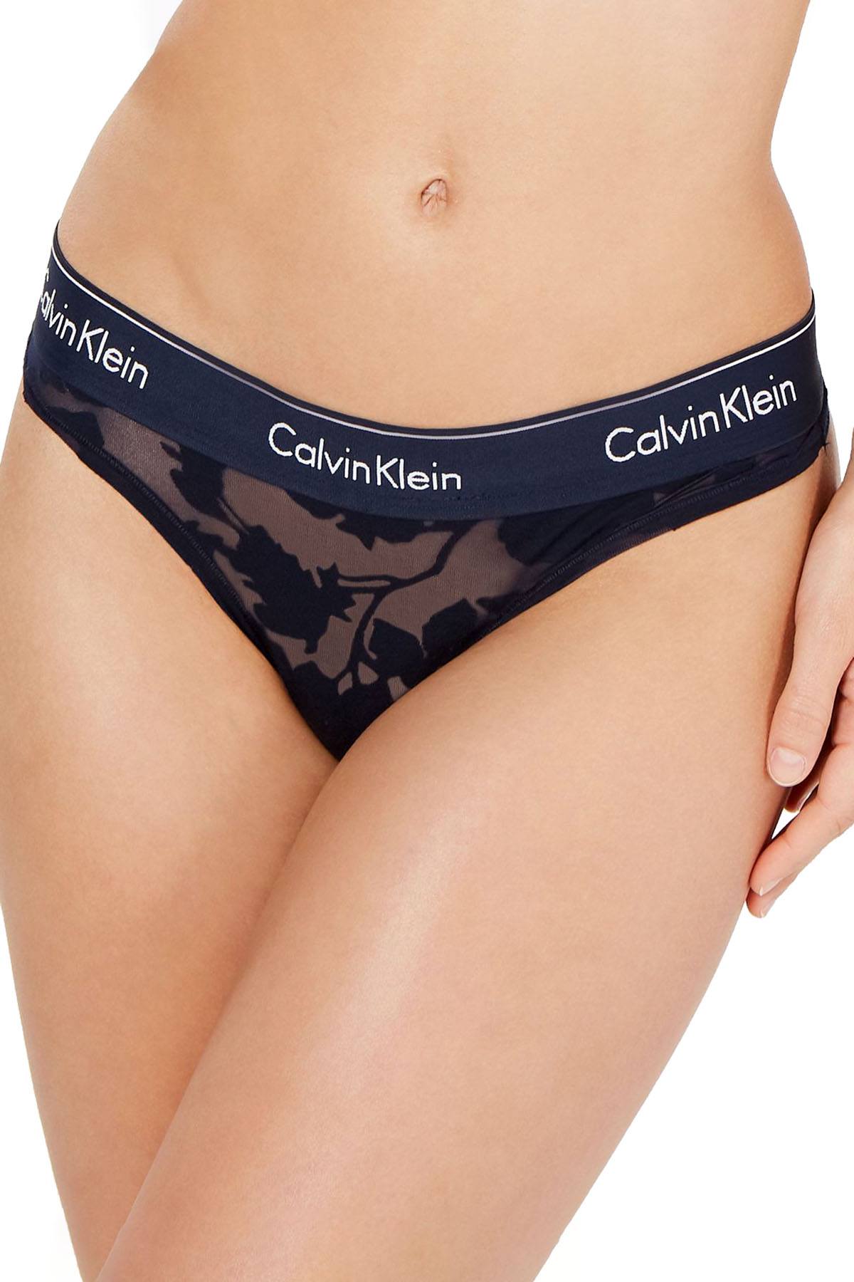 Calvin Klein Modern Cotton Thong in Navy Floral Burnout – CheapUndies