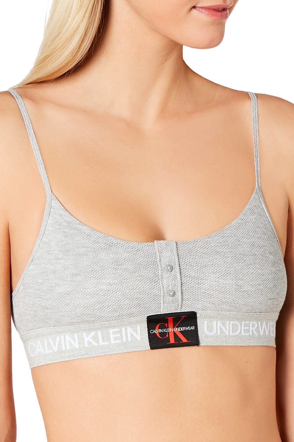 Calvin Klein Monogram Mesh Unlined Bralette in Heather Grey