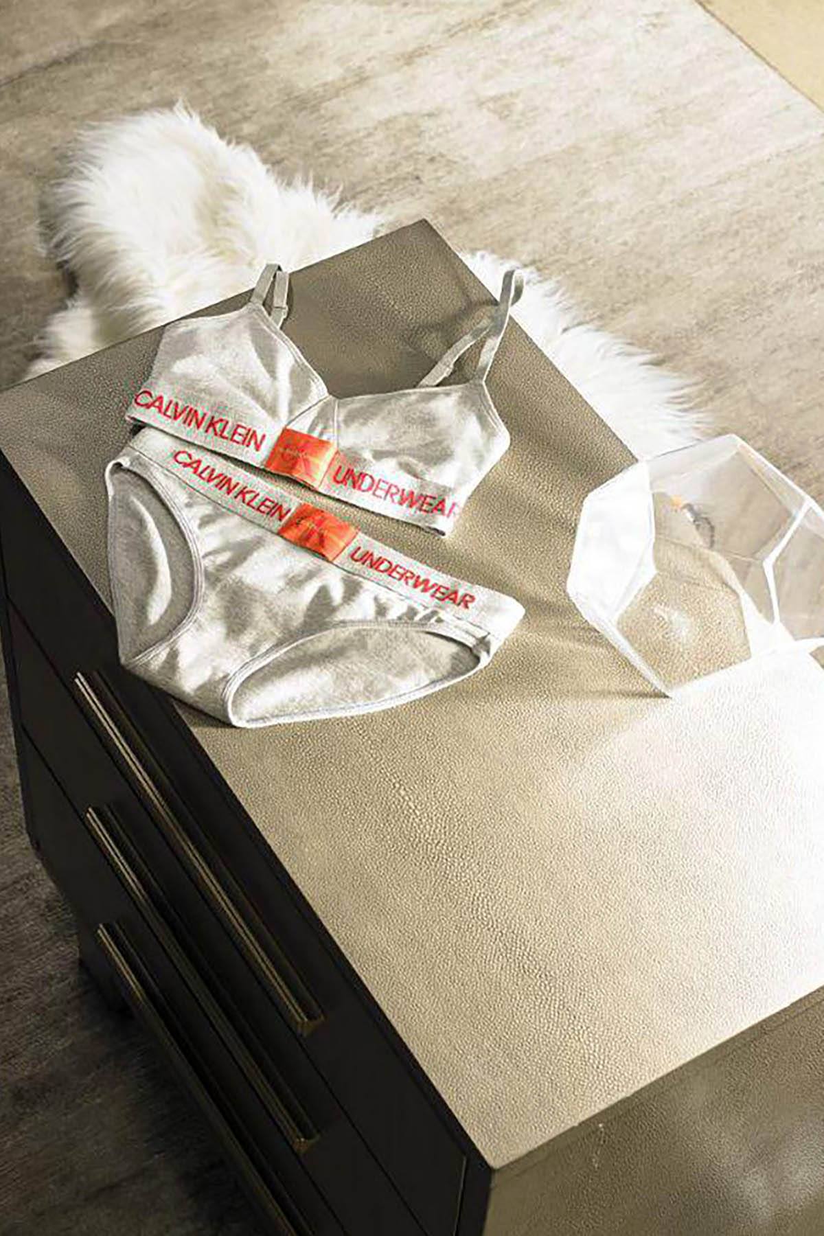 Calvin Klein Monogram Unlined Triangle Bralette in Manic Red