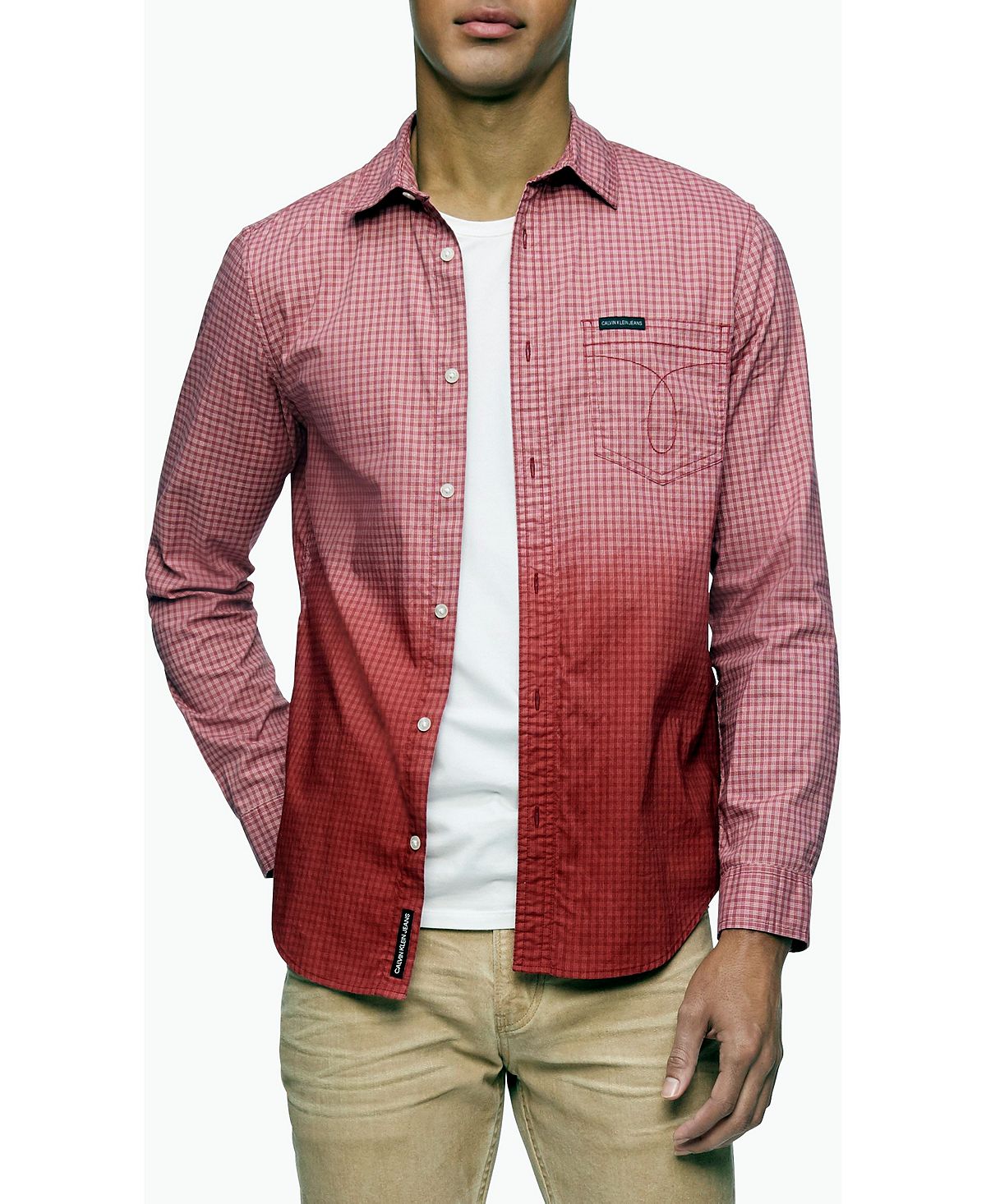 Calvin Klein Ombre Button-down Long Sleeve Shirt Garnet
