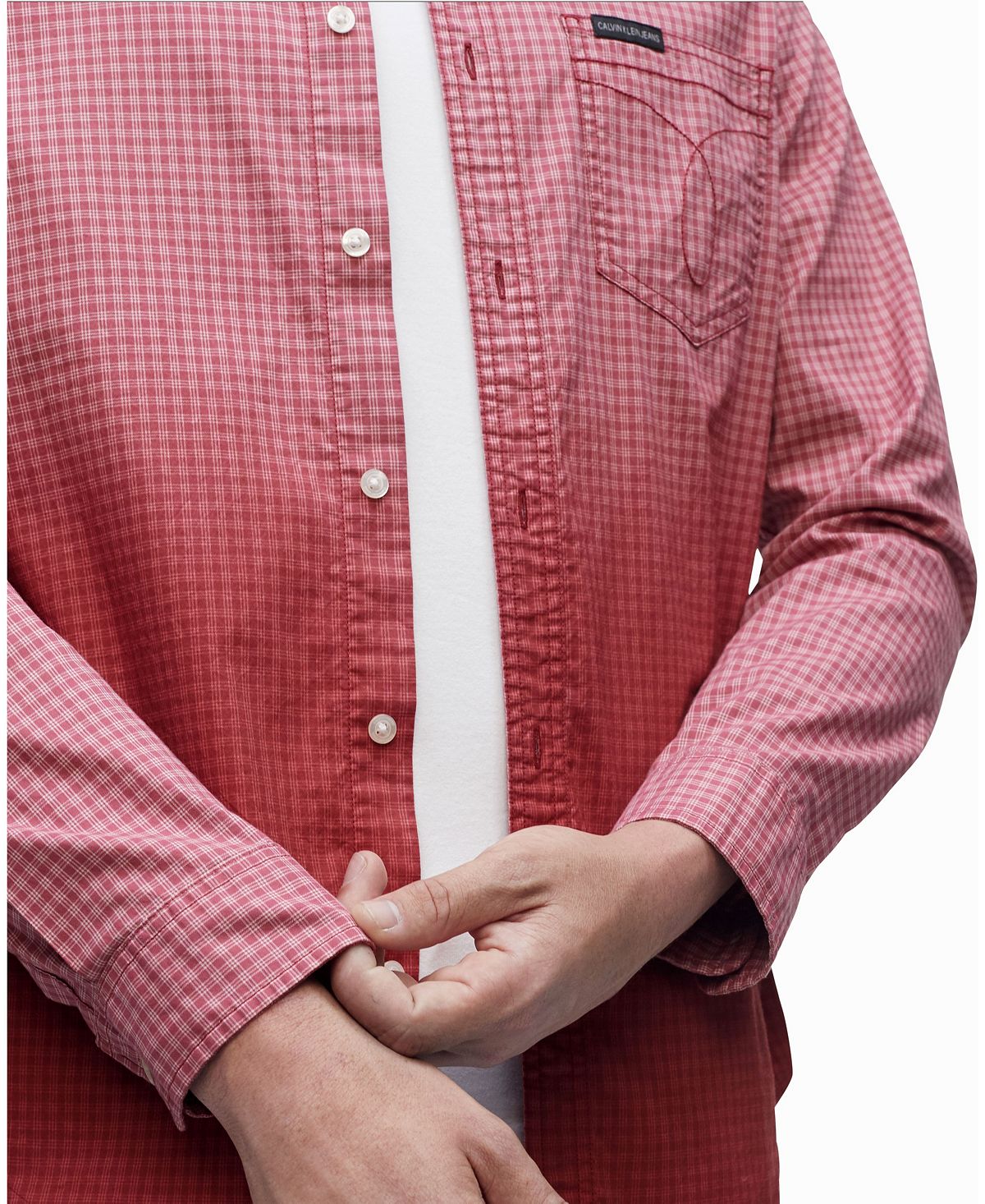Calvin Klein Ombre Button-down Long Sleeve Shirt Garnet