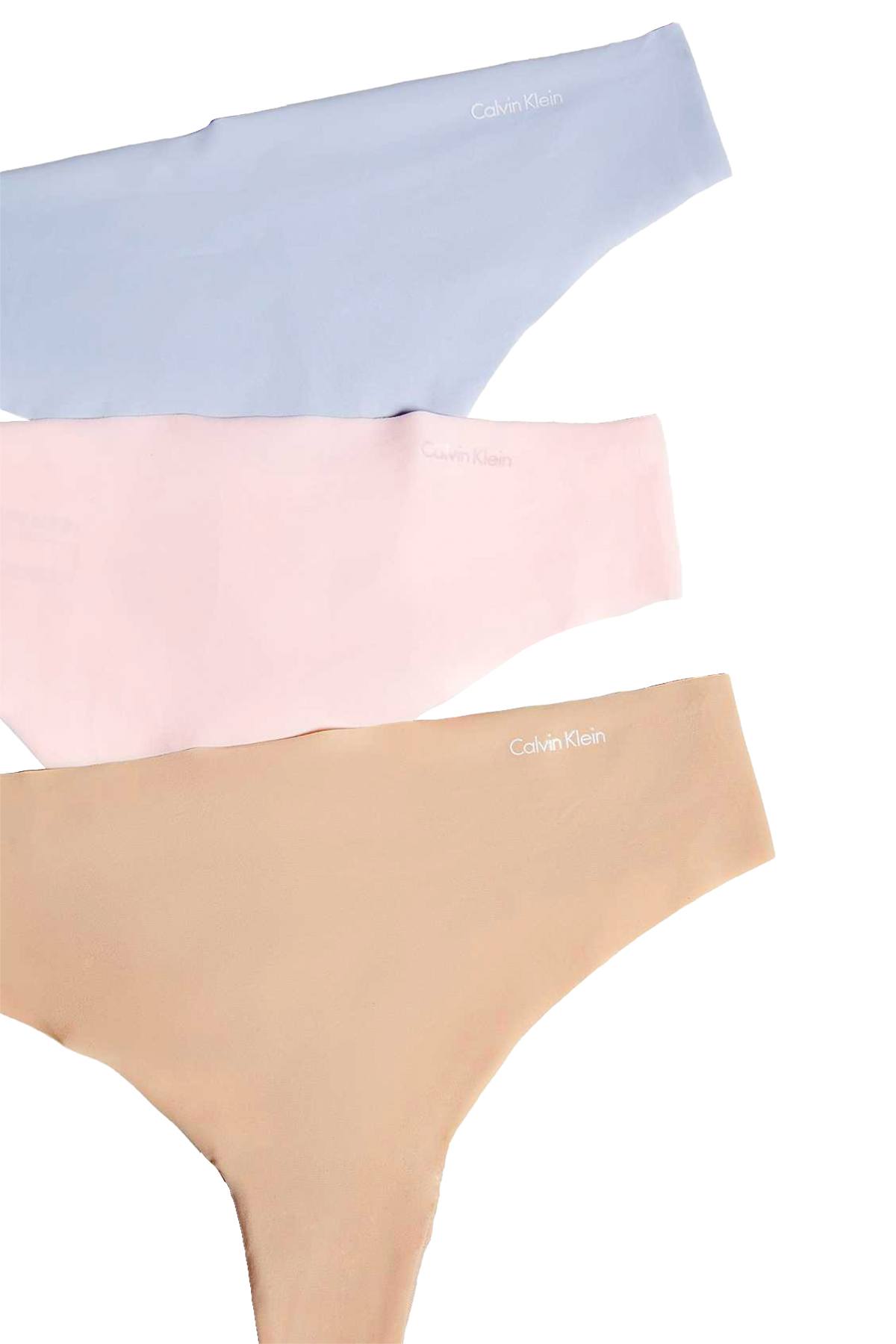 Calvin Klein Pastel Pink/Blue/Nude Invisibles Thong 3-Pack