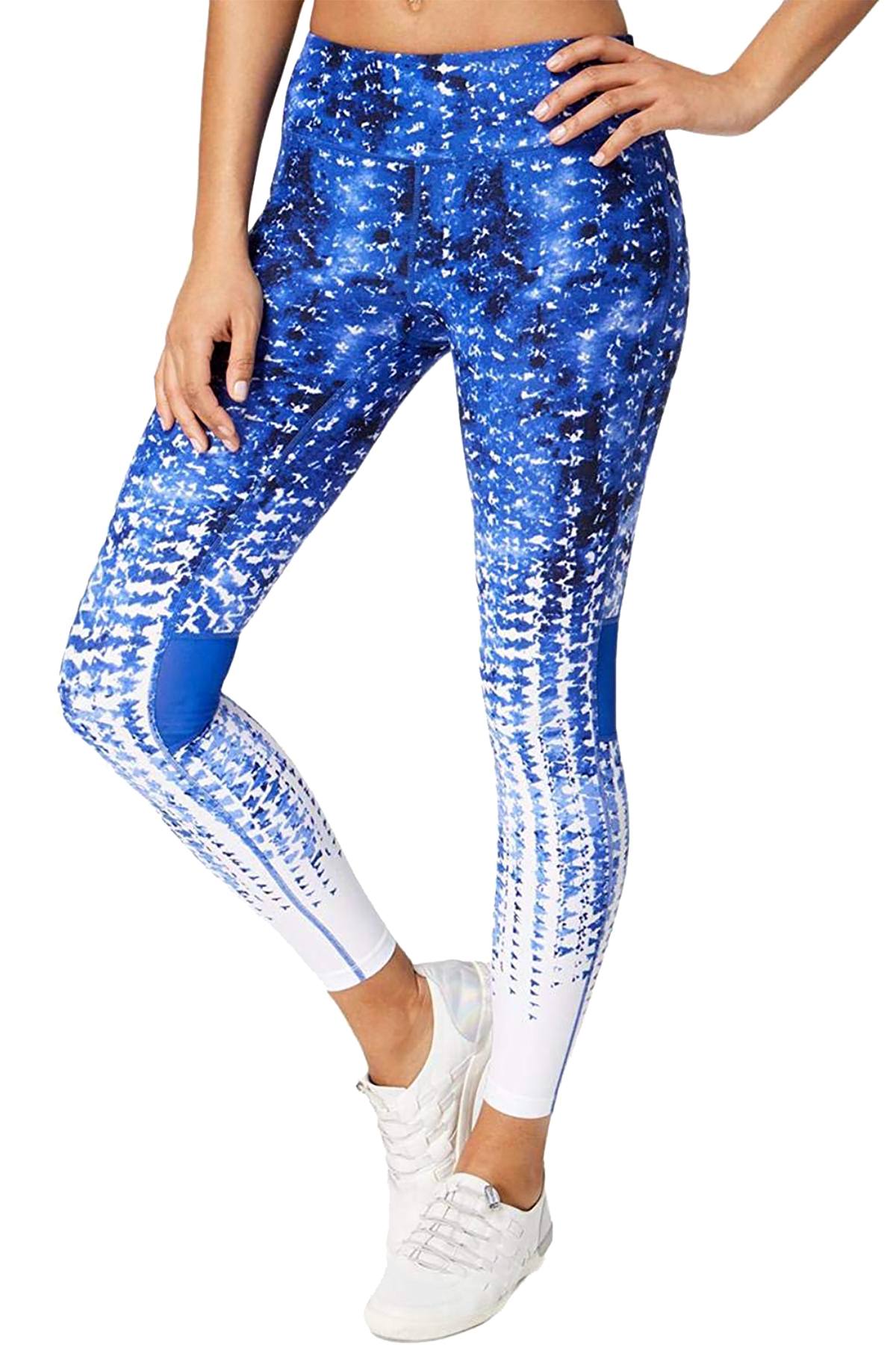 Calvin Klein Performance Royal-Blue Printed Hi-Waist Ankle-Length Legging