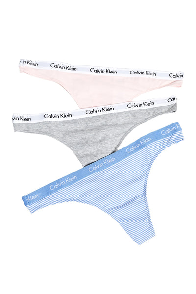 Calvin Klein Pink/Grey/Blue-Stripe Carousel Thong 3-Pack