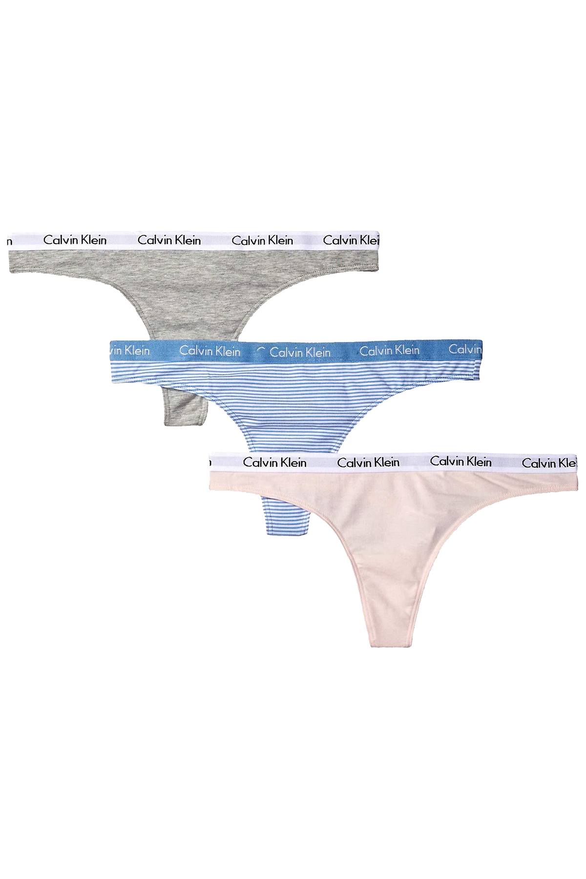 Calvin Klein Pink/Grey/Blue-Stripe Carousel Thong 3-Pack