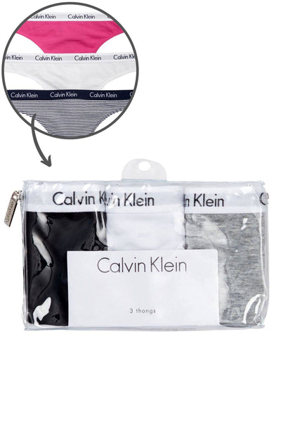 Calvin Klein Pink/White/Black-Stripe Carousel Thong 3-Pack