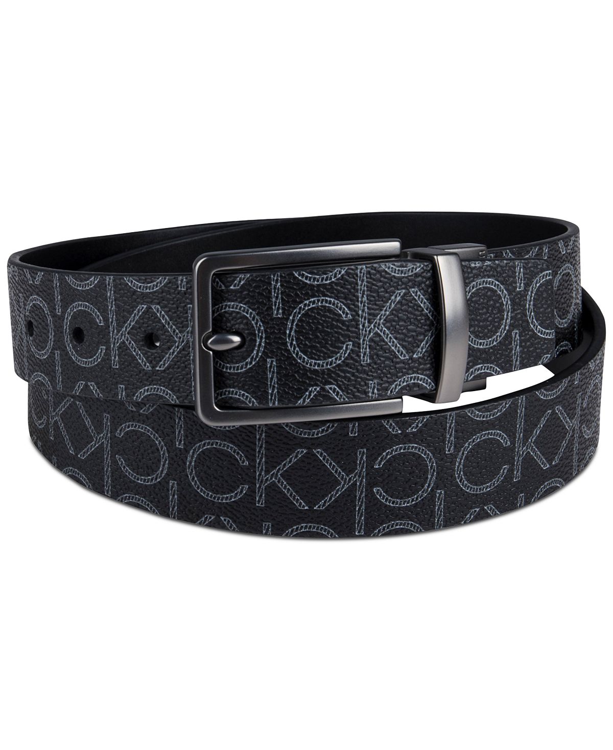 Calvin Klein Reversible Textured Ck Monogram Logo Belt Black