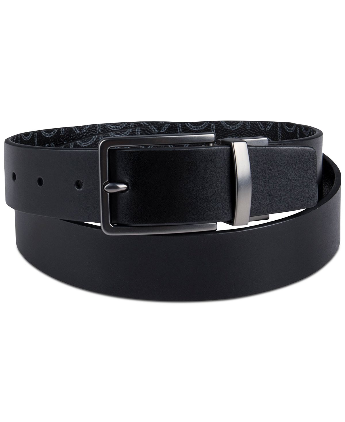 Calvin Klein Reversible Textured Ck Monogram Logo Belt Black
