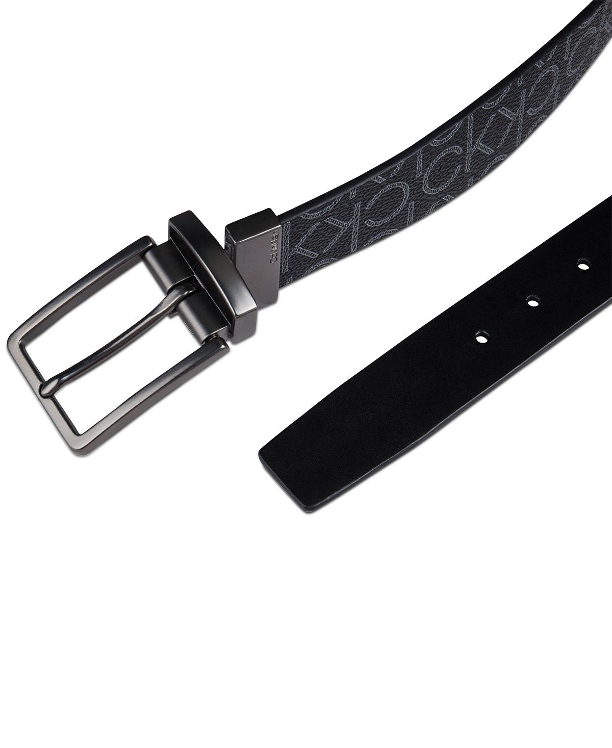 Calvin Klein Reversible Textured Ck Monogram Logo Belt Black