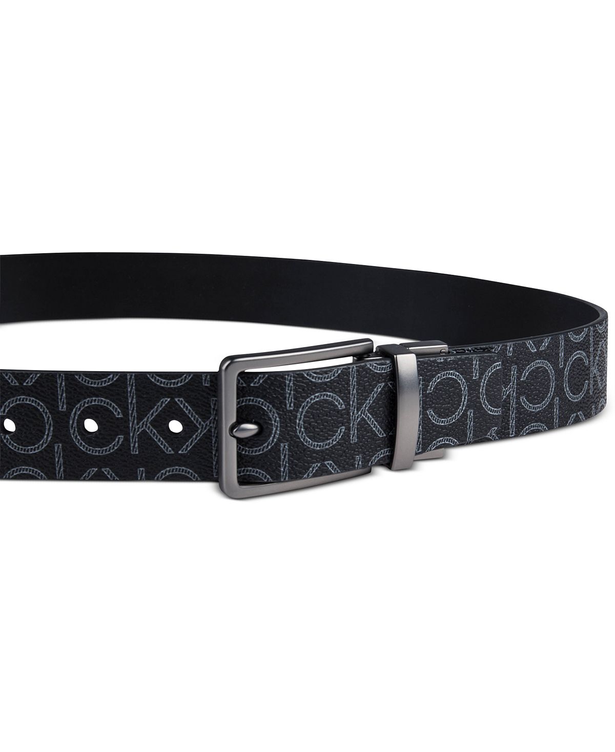 Calvin Klein Reversible Textured Ck Monogram Logo Belt Black