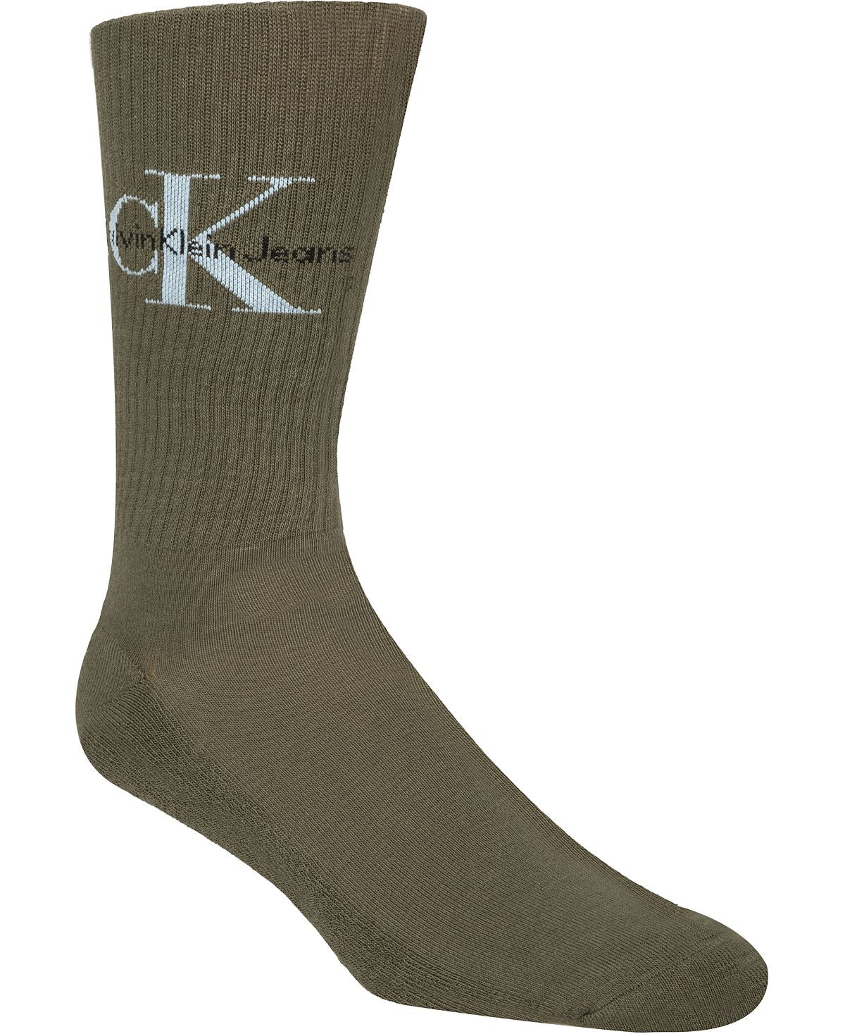 Calvin Klein Ribbed Logo Crew Socks Dk Olive