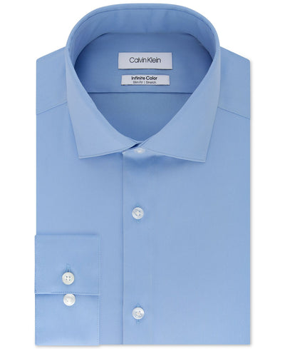 Calvin Klein Slim-fit Non-iron Performance Stretch Infinite Color Solid Dress Shirt Classic Blue