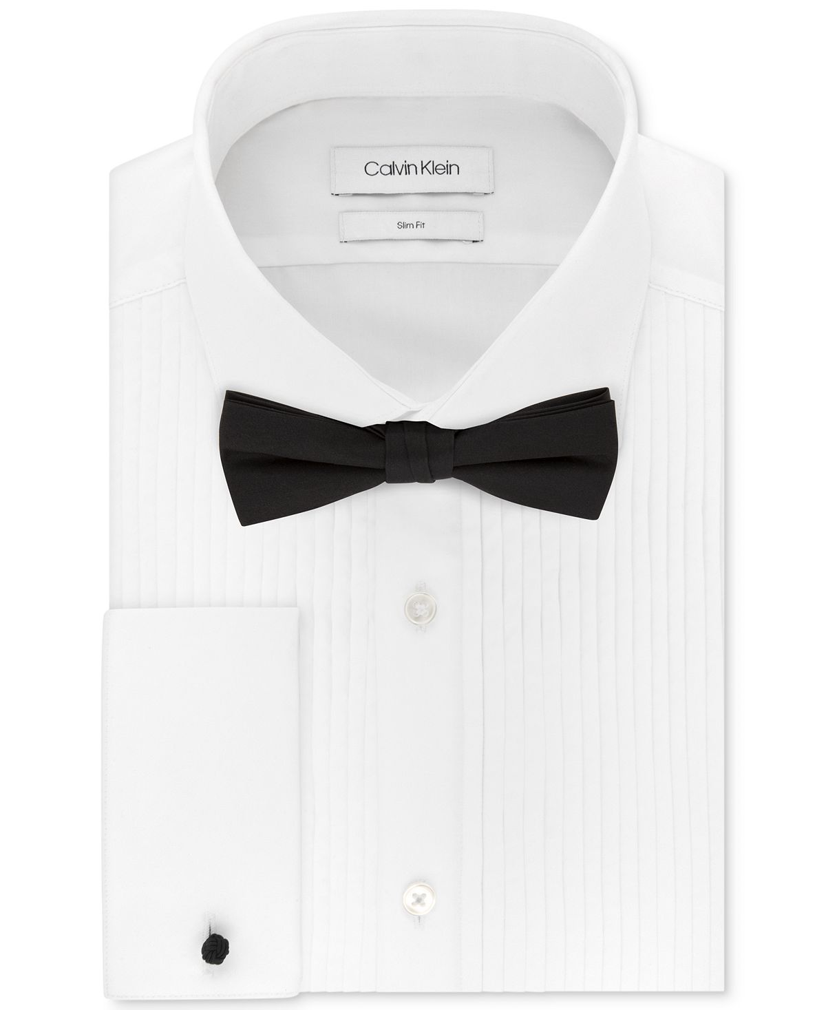 Calvin Klein Slim-fit Solid French Cuff Dress Shirt & Pre-tied Solid Bow Tie Set White