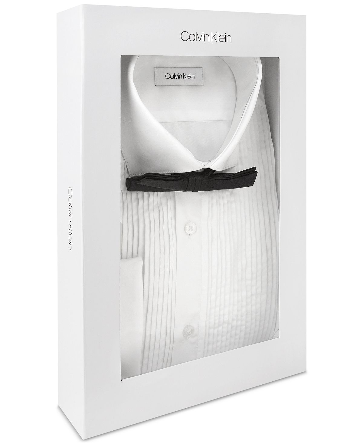 Calvin Klein Slim-fit Solid French Cuff Dress Shirt & Pre-tied Solid Bow Tie Set White