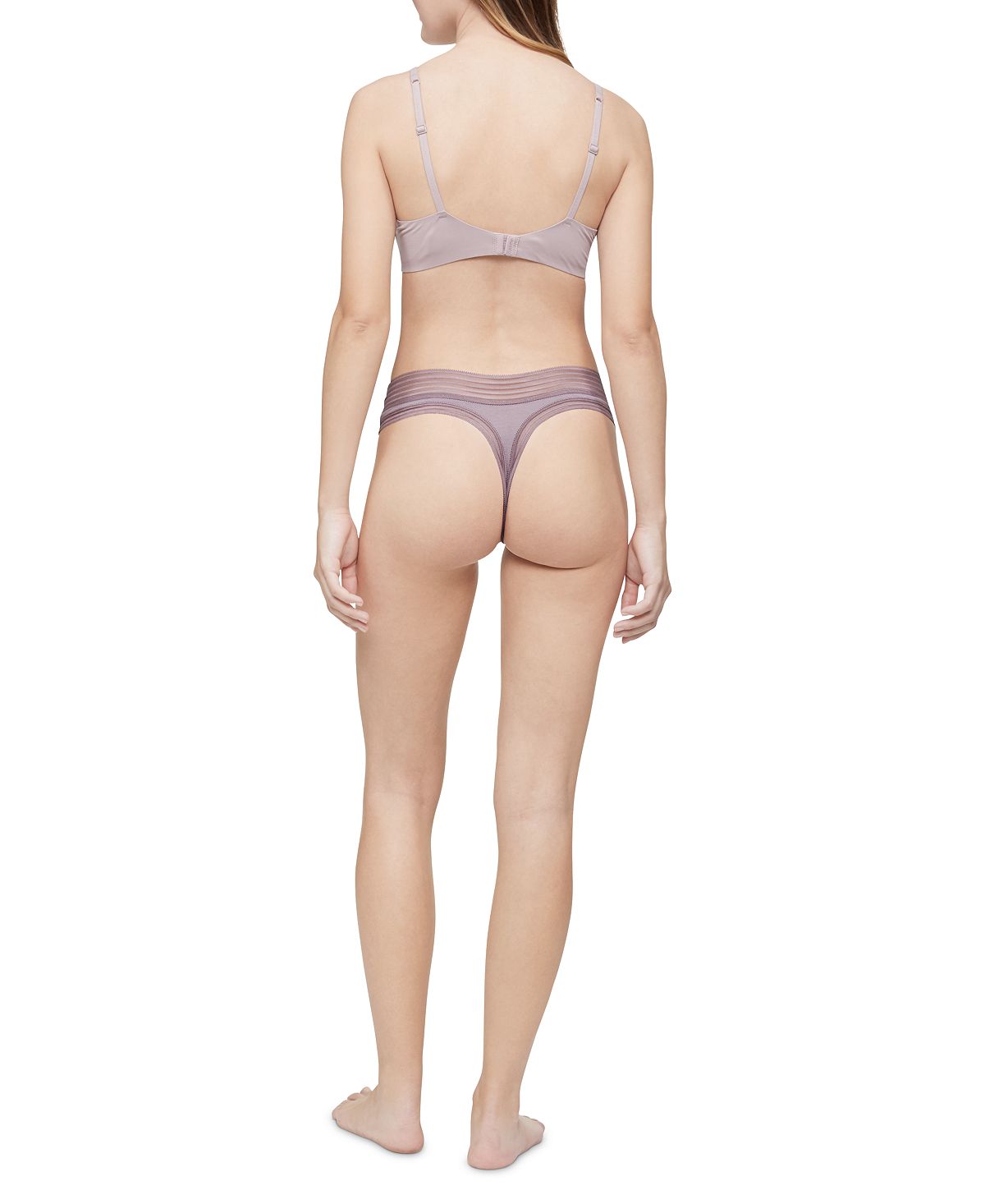 Calvin Klein Striped-waist Thong Underwear Qd3670 Plum Dust