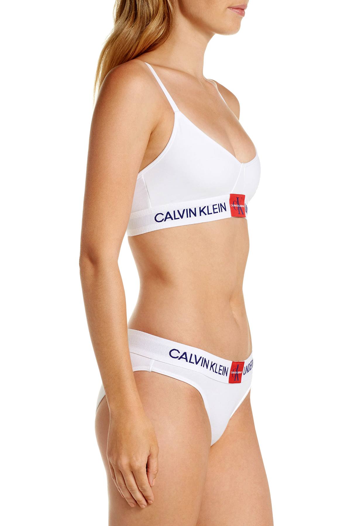 Calvin Klein White Monogram Unlined Triangle Bra