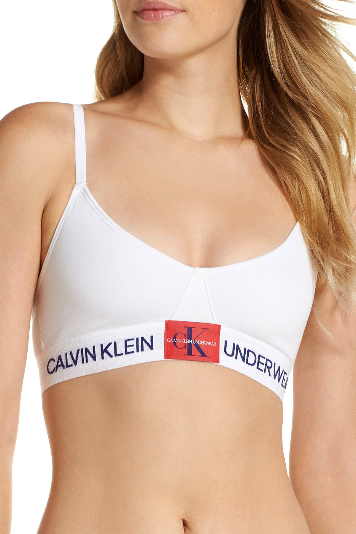 Calvin Klein White Monogram Unlined Triangle Bra