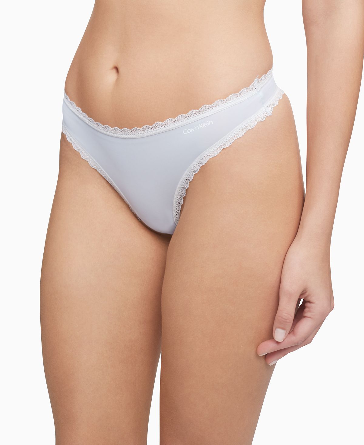 Calvin Klein Wo Lace-trim Thong Underwear Qd3705 Polished Blue