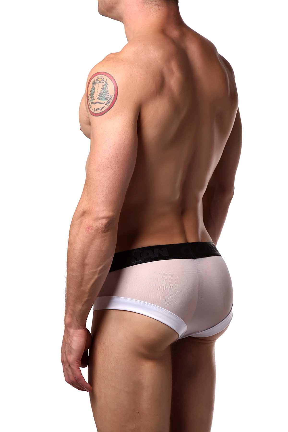 Candyman White Sheer/Wet-Look Brief