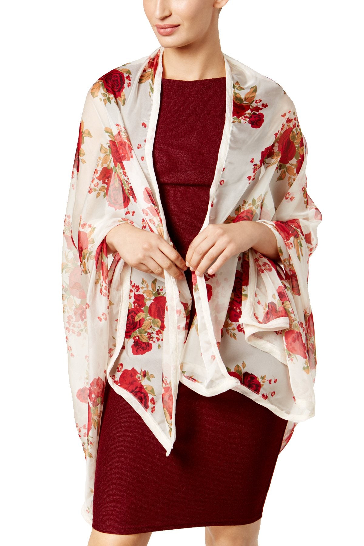 Cejon Ivory/Red Holiday Romance Oversized Sheer Wrap/Scarf