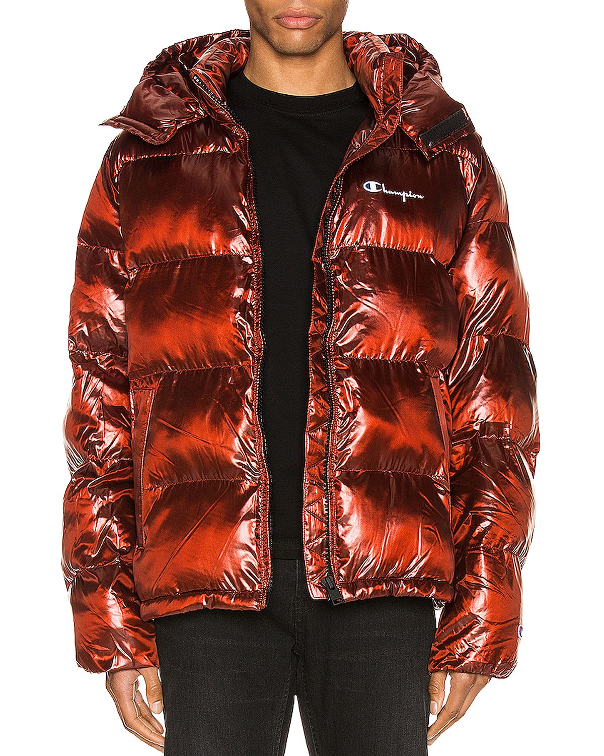 Champion Reverse Weave Hooded Puffer Jacket Scarlet