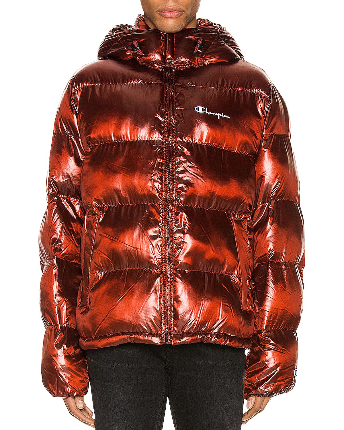 Champion Reverse Weave Hooded Puffer Jacket Scarlet