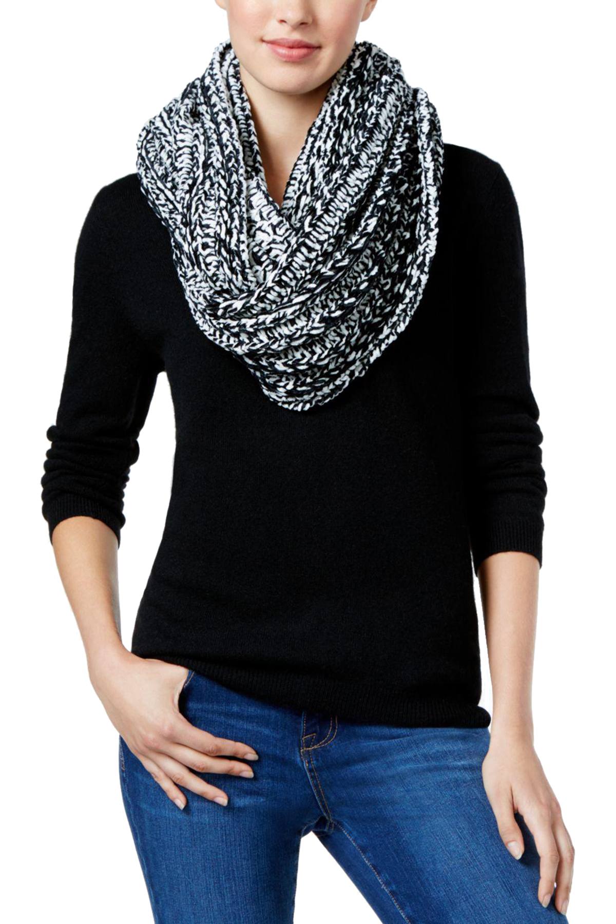 Charter Club Black/White Velvety Marled Chenille Infinity Scarf