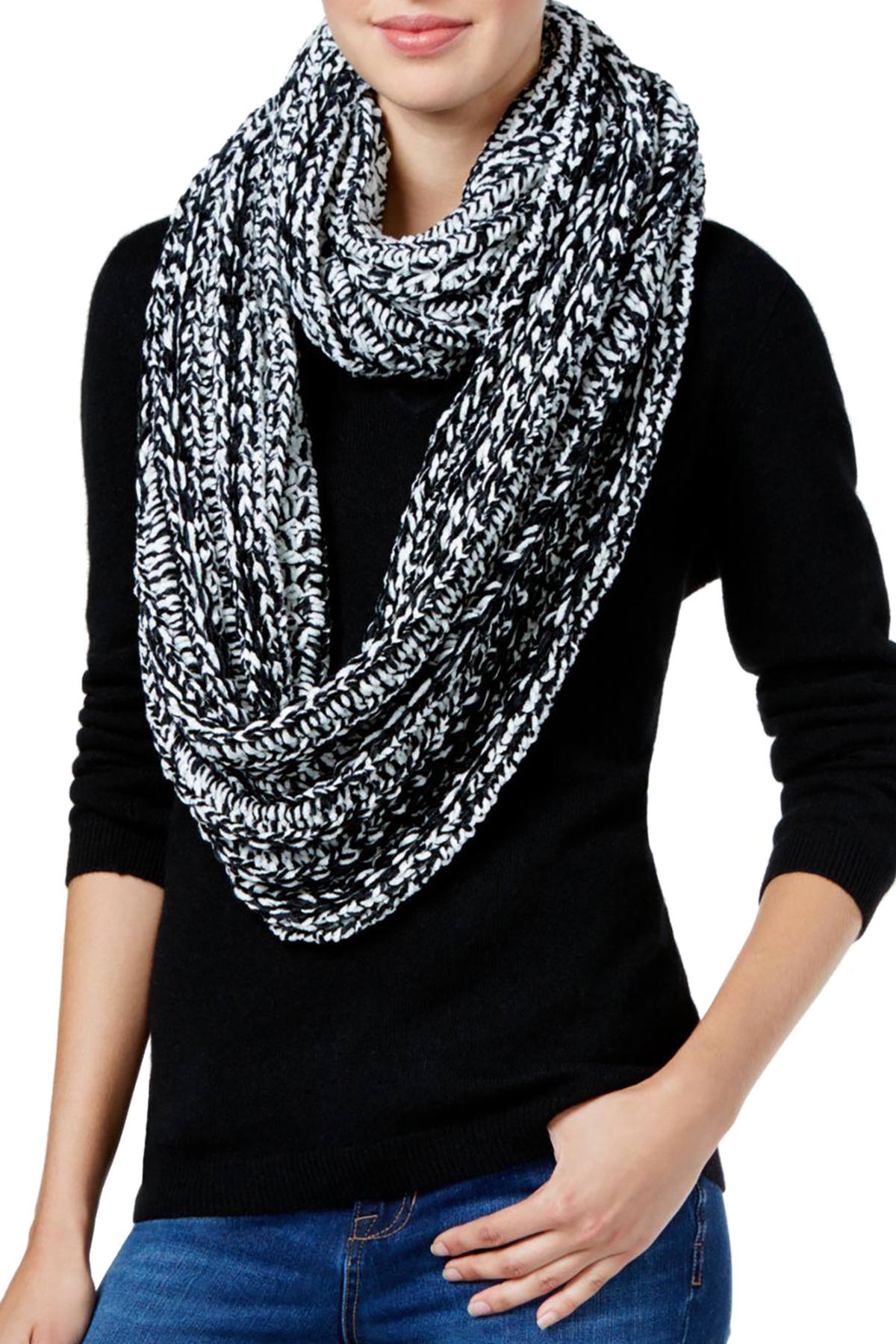 Charter Club Black/White Velvety Marled Chenille Infinity Scarf