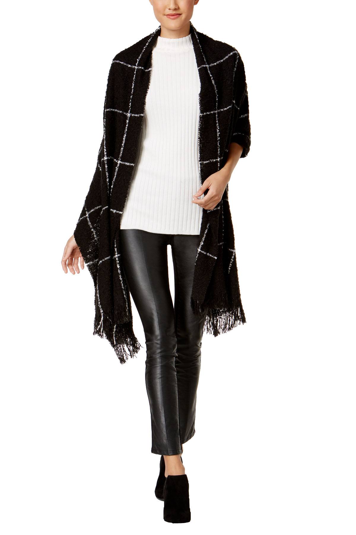 Charter Club Black Windowpane Super-Soft Wrap & Scarf in One