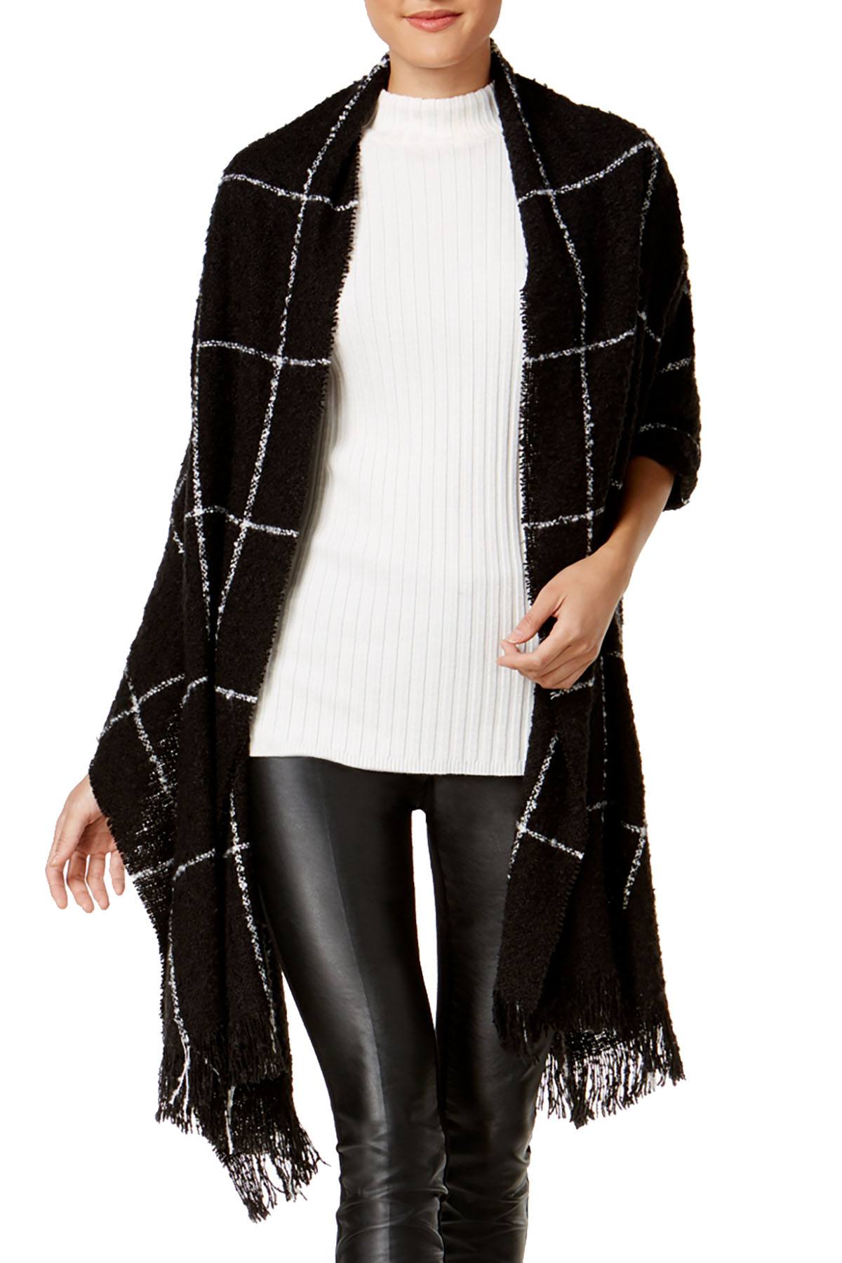 Charter Club Black Windowpane Super-Soft Wrap & Scarf in One