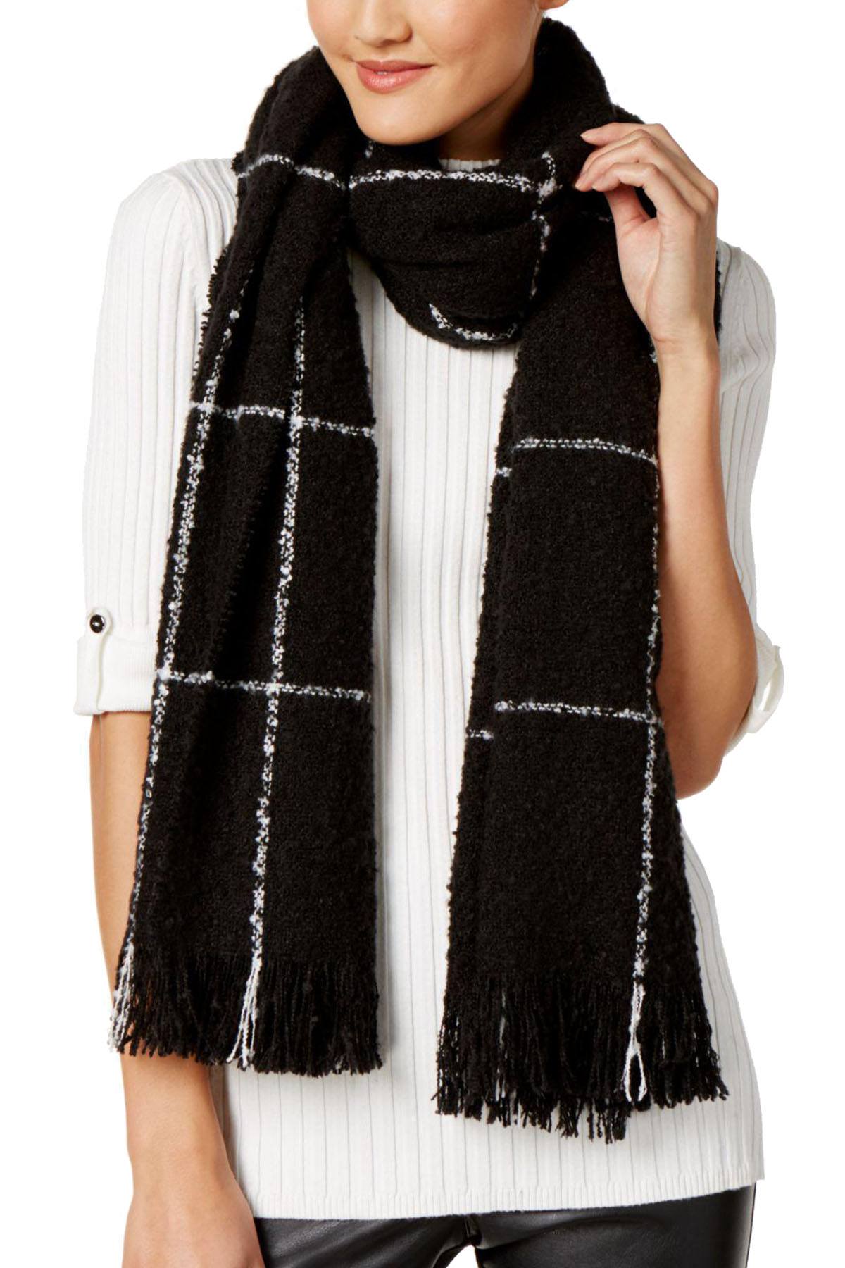 Charter Club Black Windowpane Super-Soft Wrap & Scarf in One