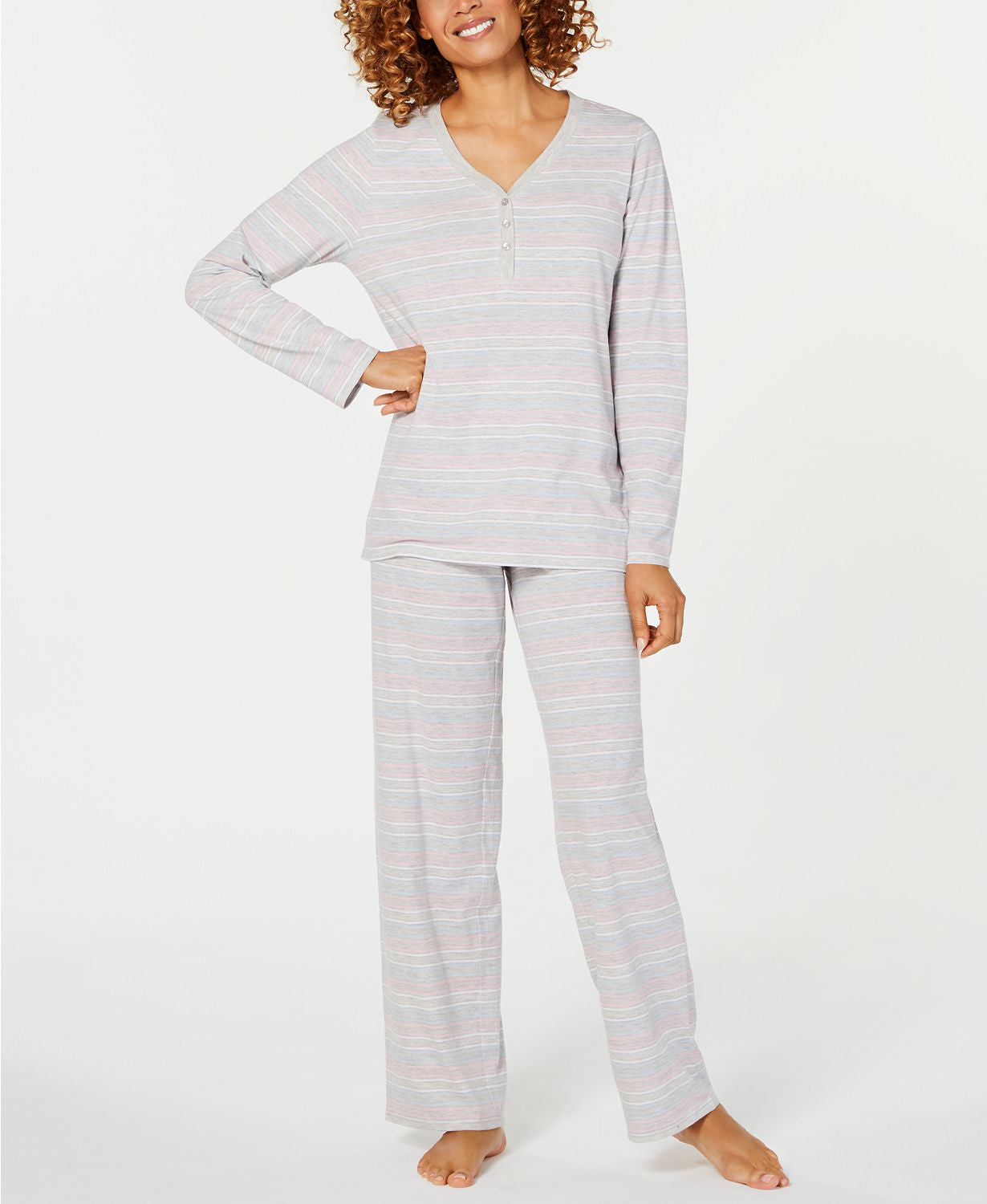 Charter Club Cotton Henley Pajama Set in Variegated Stripe