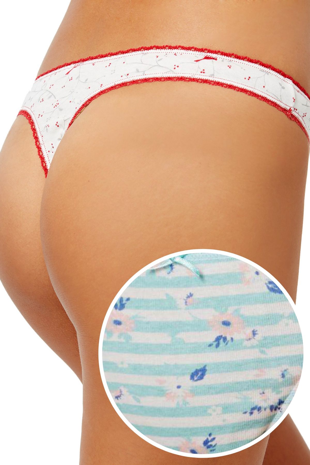 Charter Club Intimates Aqua Floral Stripe Pretty Cotton Thong