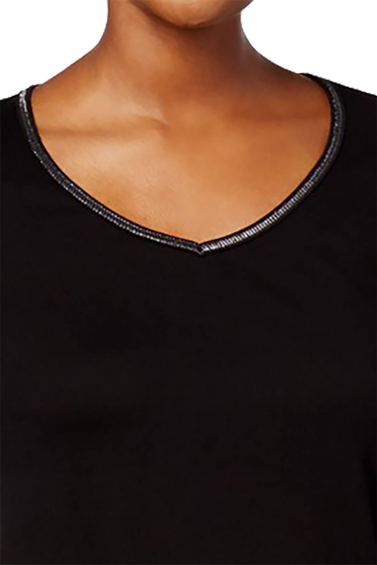 Charter Club Intimates Black Metallic-Trim Long-Sleeve Lounge Tee