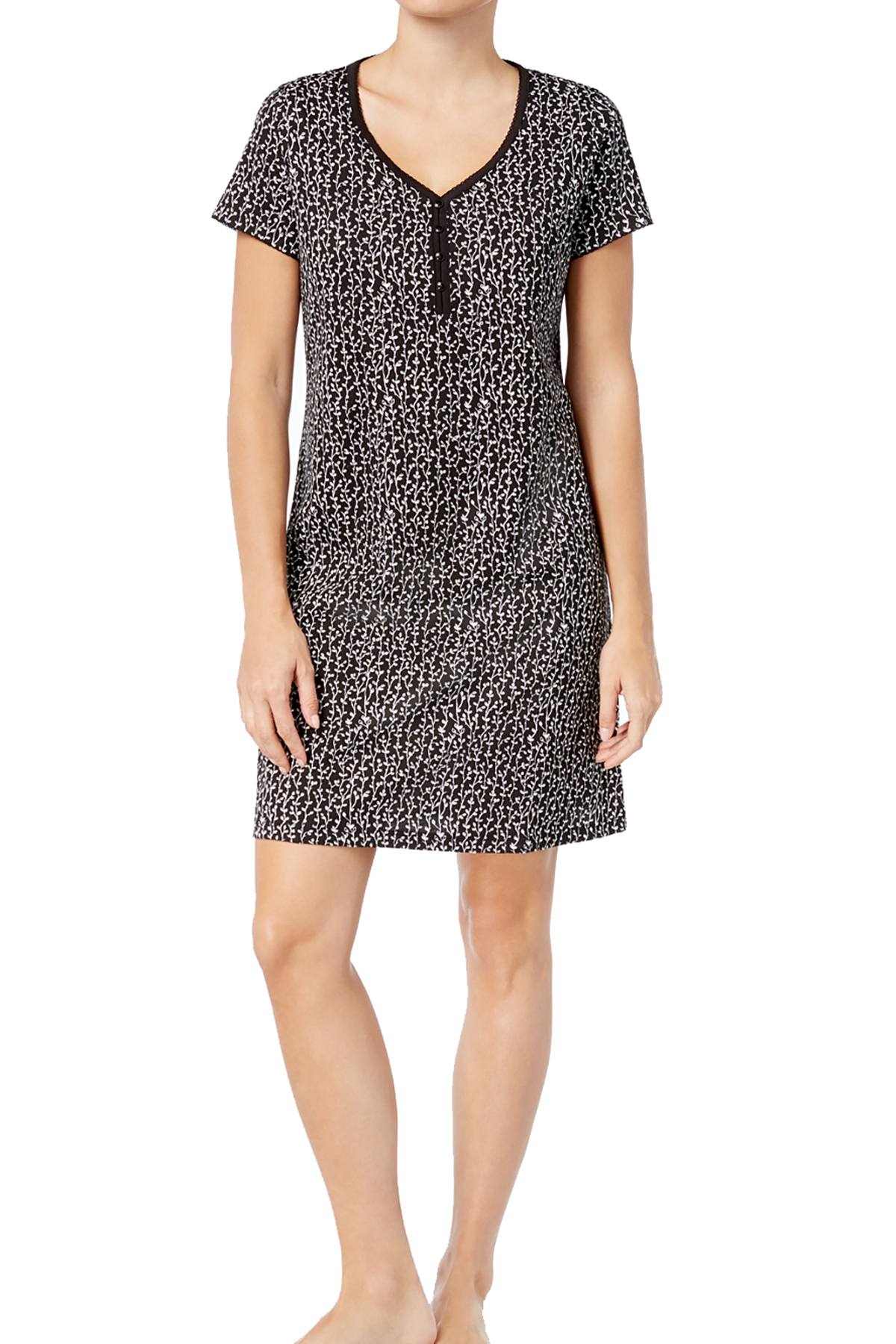 Charter Club Intimates Black/White Linear-Vine Printed Sleepshirt