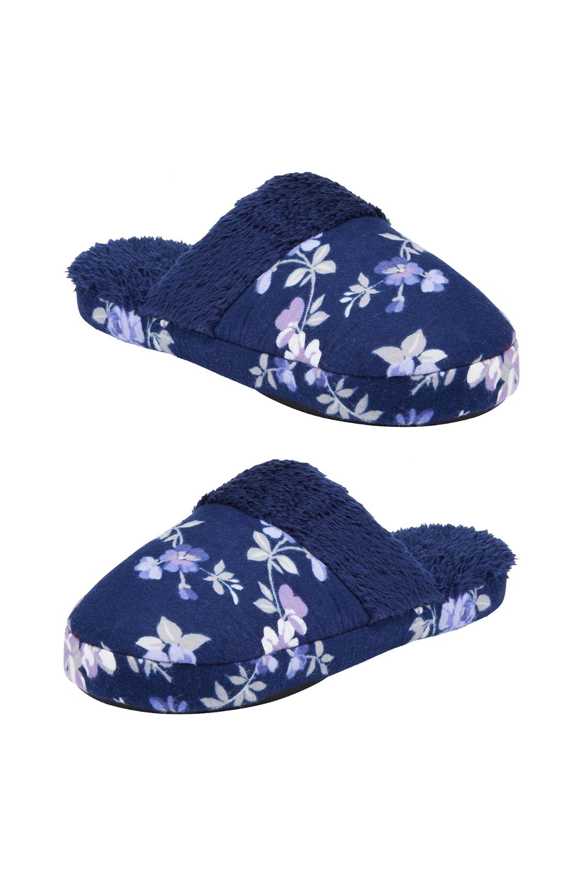Charter Club Intimates Blue Rose-Garden Floral Flannel Slippers