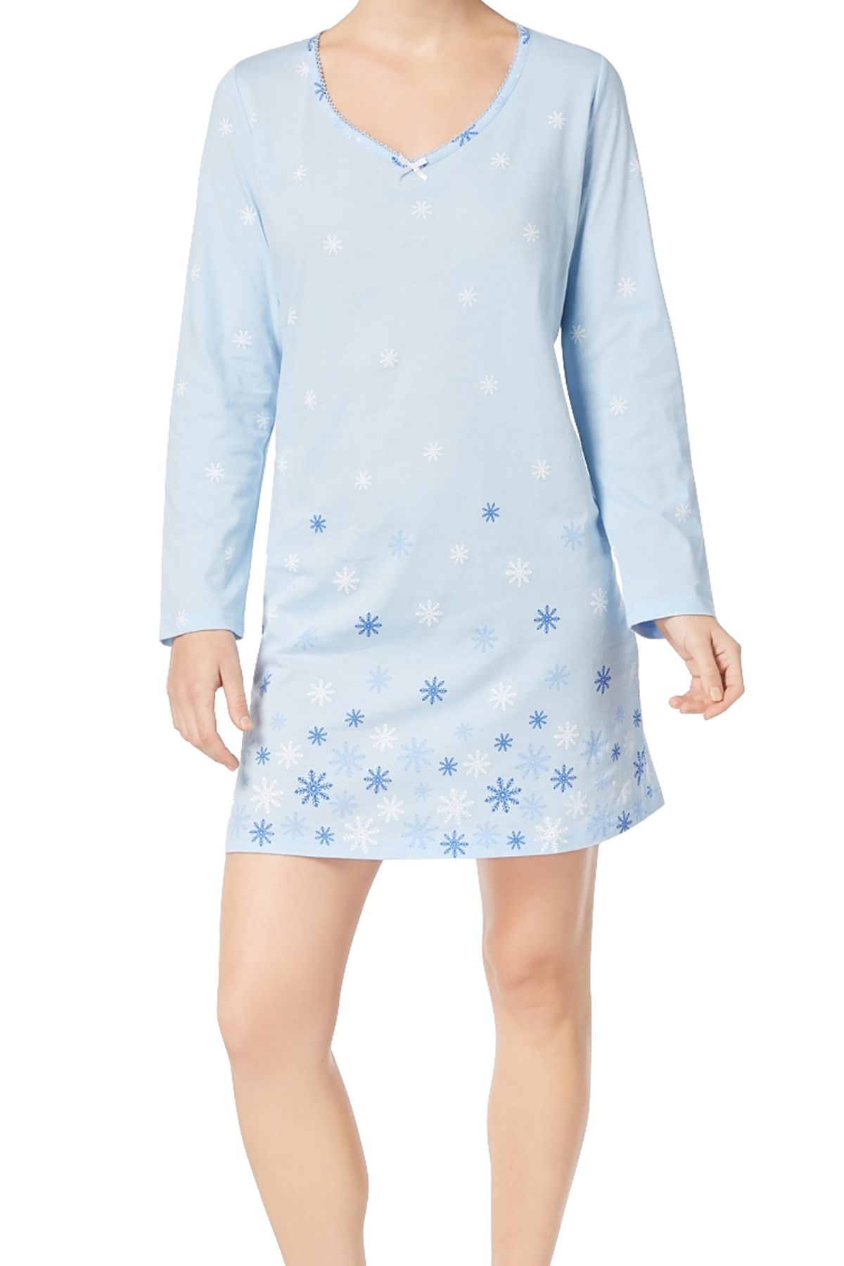 Charter Club Intimates Blue Snowflake Graphic-Print Cotton Sleepshirt