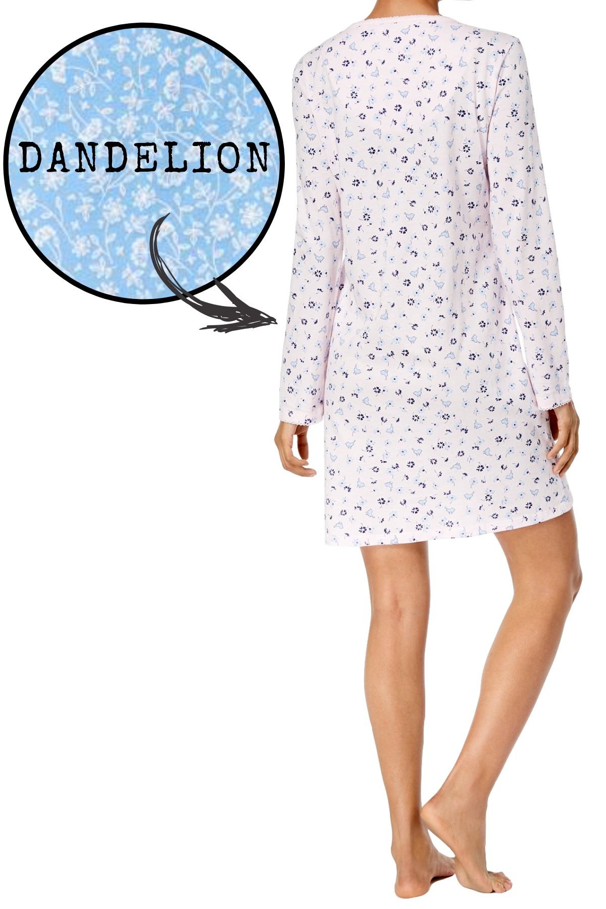 Charter Club Intimates Blue/White Dandelion-Printed Picot-Trim Sleepshirt
