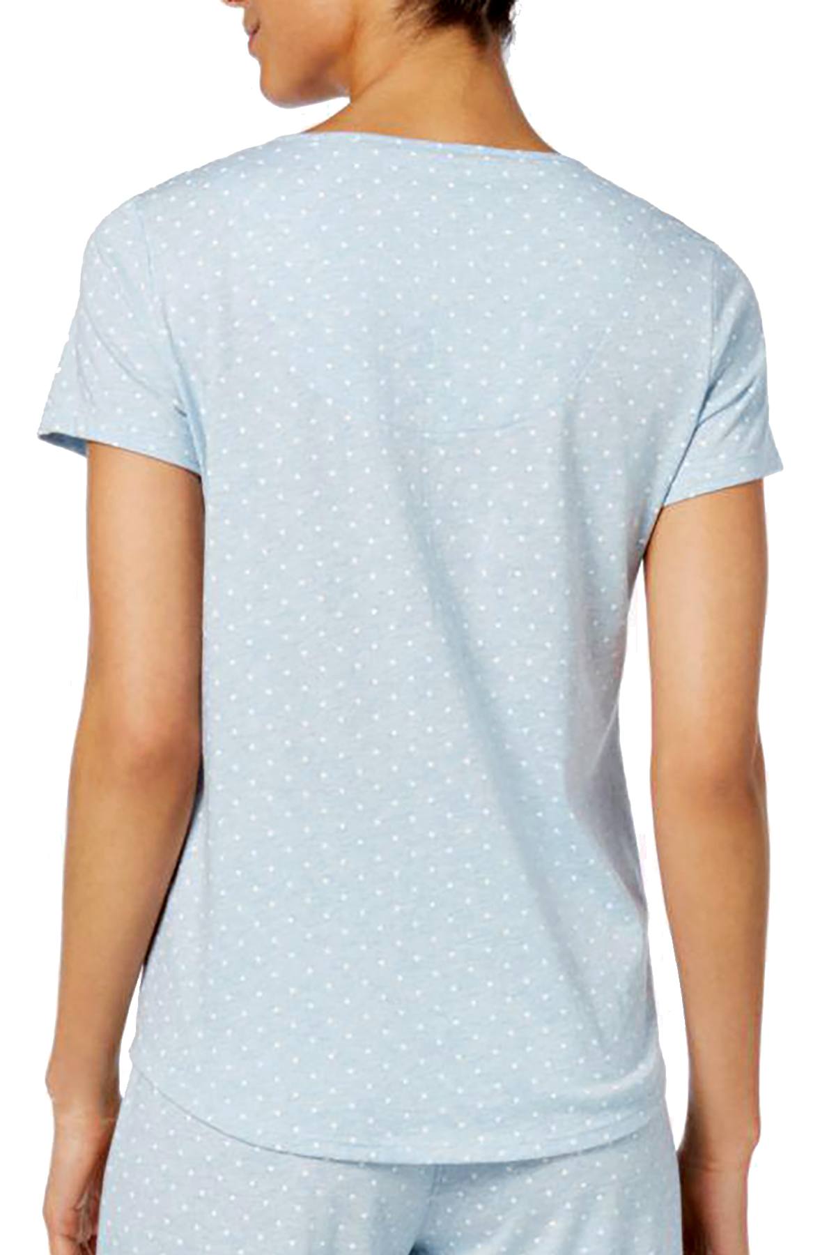 Charter Club Intimates Chambray-Dot Printed Pajama Henley Top