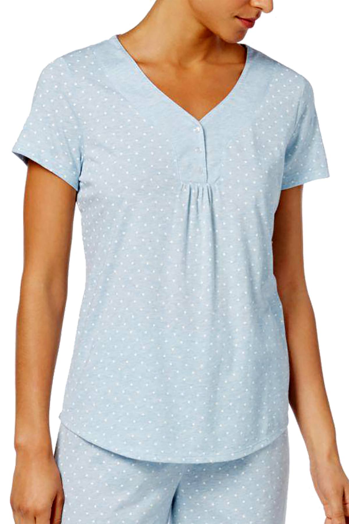 Charter Club Intimates Chambray-Dot Printed Pajama Henley Top