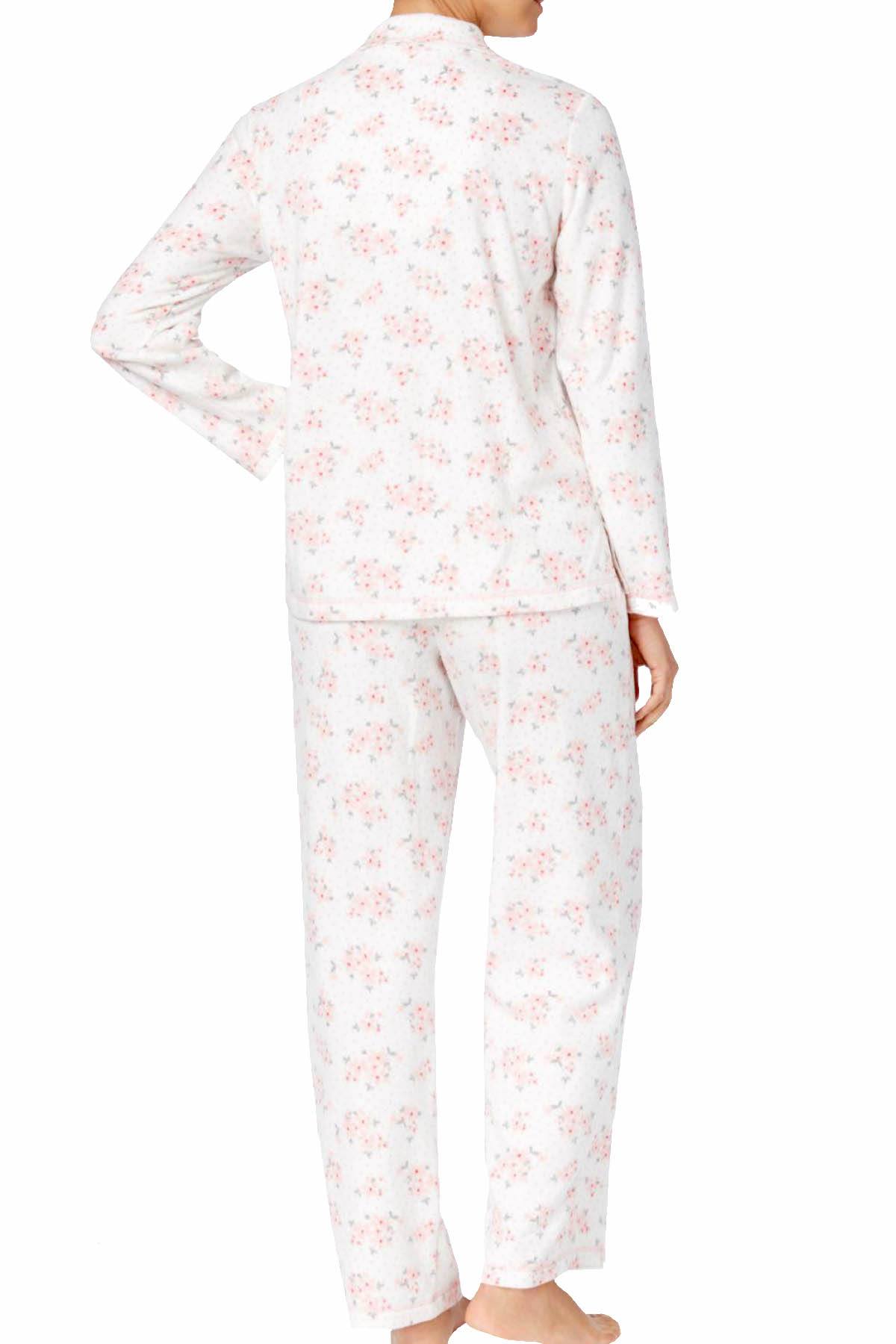 Charter Club Intimates Dot-Floral Printed Fleece Pajama Set