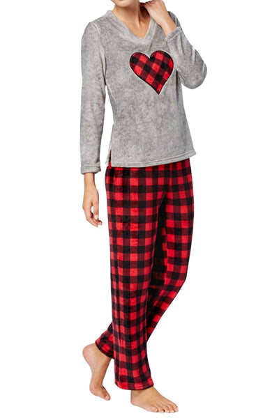 Charter Club Intimates Grey/Red Buffalo-Check Plush Applique PJ Set