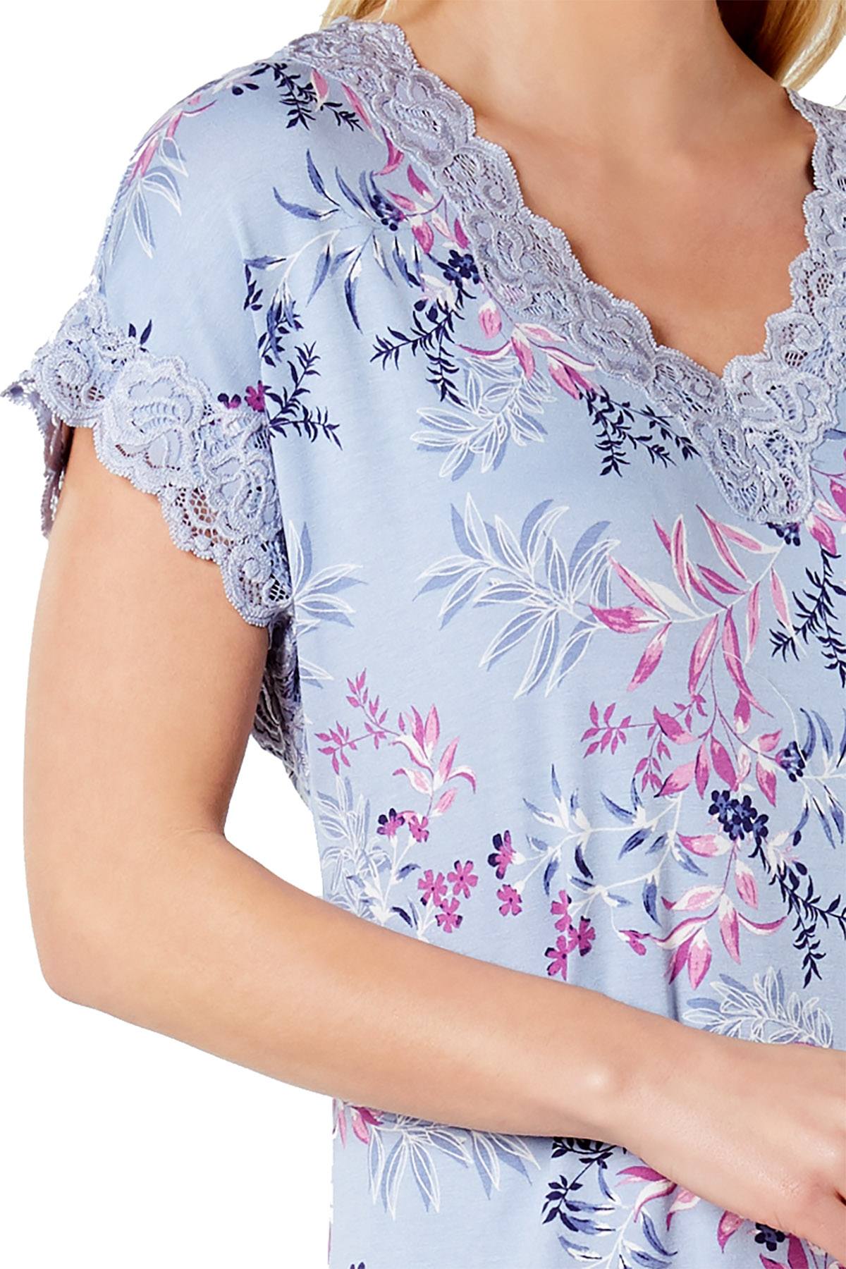 Charter Club Intimates Leafy Botanical Lace Trim Printed Soft Knit Nightgown