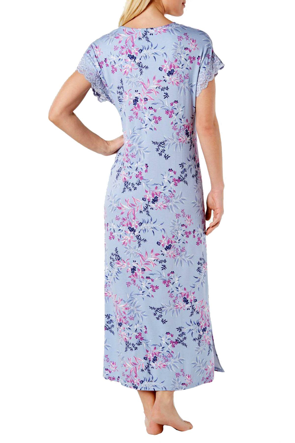 Charter Club Intimates Leafy Botanical Lace Trim Printed Soft Knit Nightgown