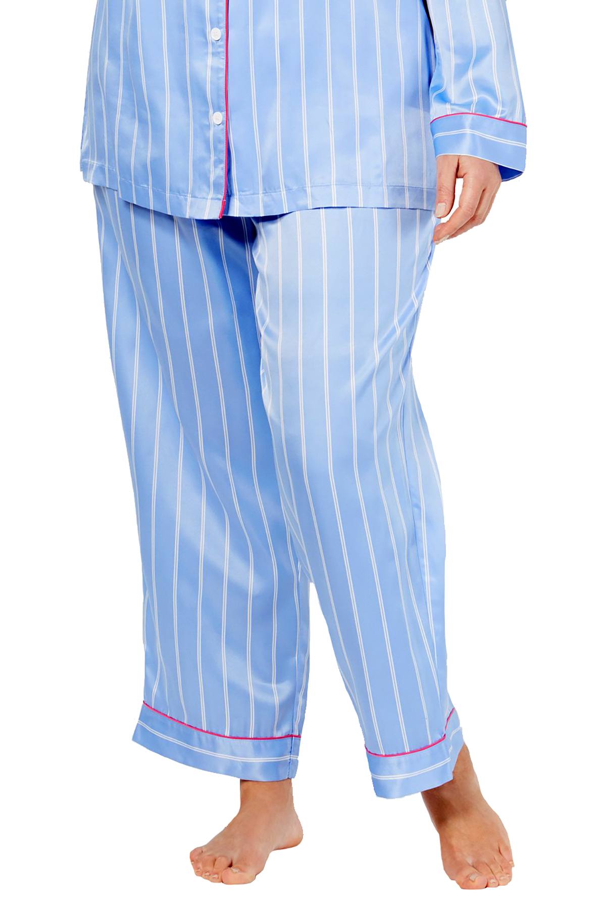 Charter Club Intimates PLUS Blue Dobby-Stripe Satin Pajama Set