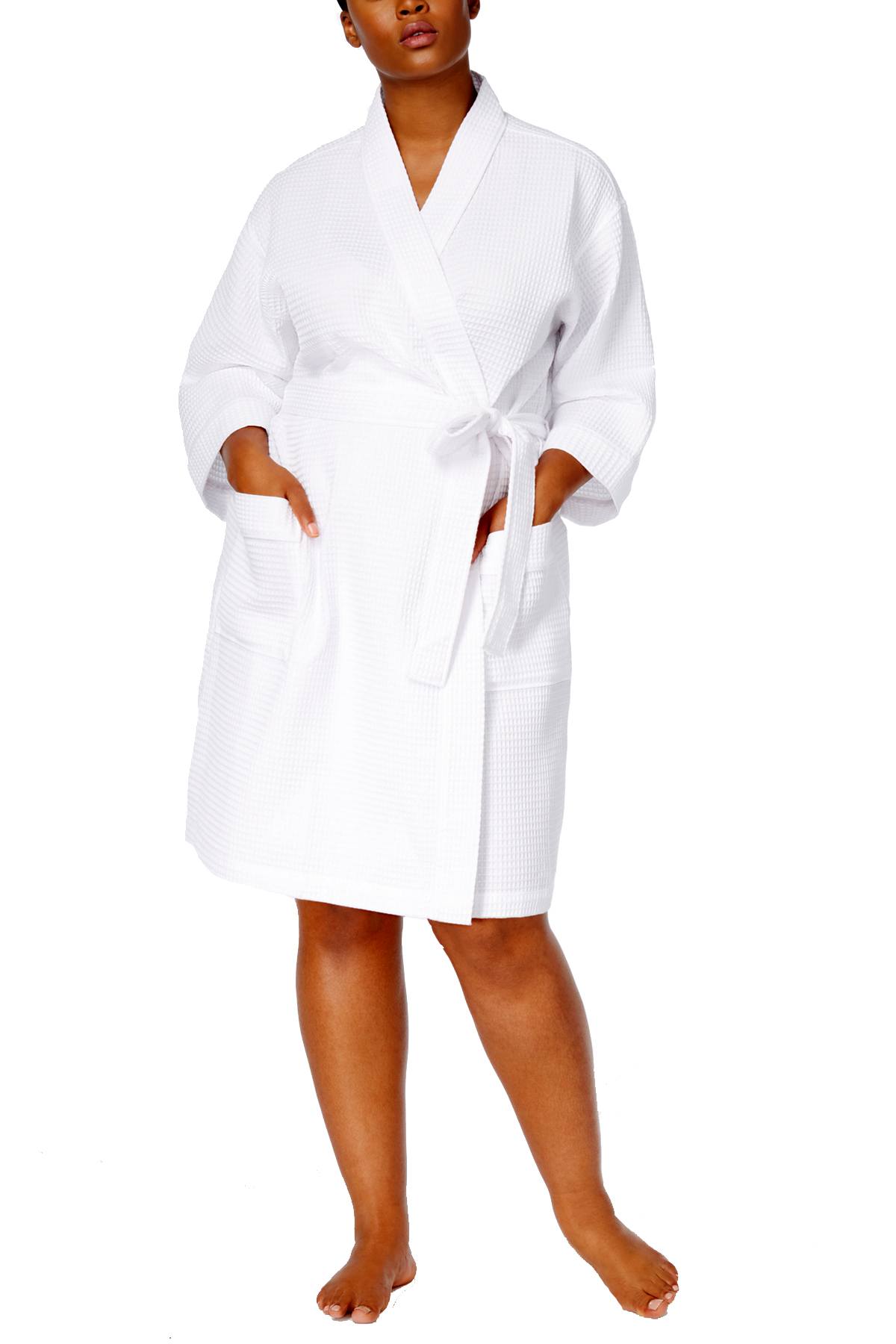 Charter Club Intimates PLUS Bright-White Waffle-Weave Wrap Robe