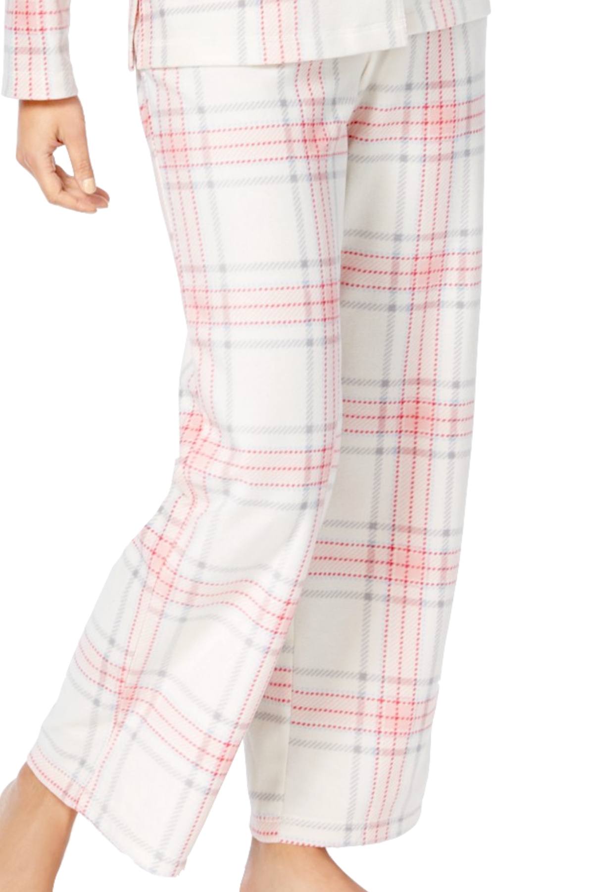 Charter Club Intimates Pink-Plaid 2-Pc Printed Fleece Pajama Set